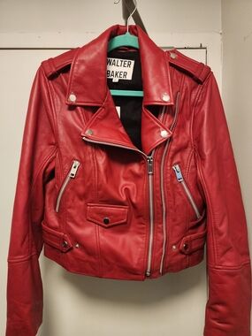 Walter Baker Red Leather Moto Jacket